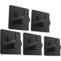 Los mejores  - YIGII Ganchos Adhesivos para Pared 5 Piezas - Ganchos Toallas Gancho de Pared Baño Acero Inoxidable- Negro